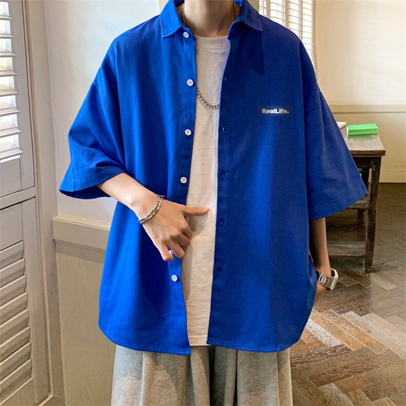 冰丝短袖衬衫男士夏季薄款港风复古学院风宽松大码半袖衬衣服外套,男装衬衫,电商B371