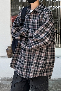 C5070/P40秋装新款格子衬衫男士衬衣外套休闲大码宽松港味上衣图片