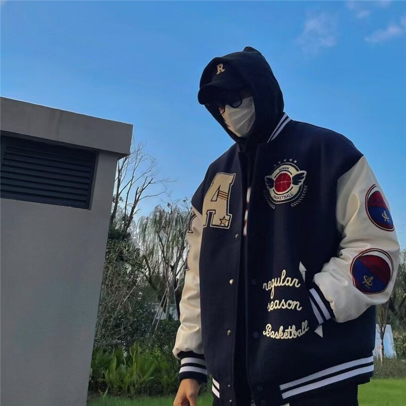 美式棒球服男女秋冬季潮牌毛巾绣飞行员夹克加厚情侣休闲宽松外套图片