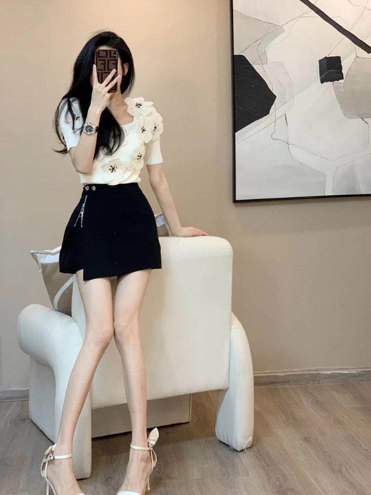 【现货】夏季新款立体花冰丝短袖上衣，其它，CHERRY·印