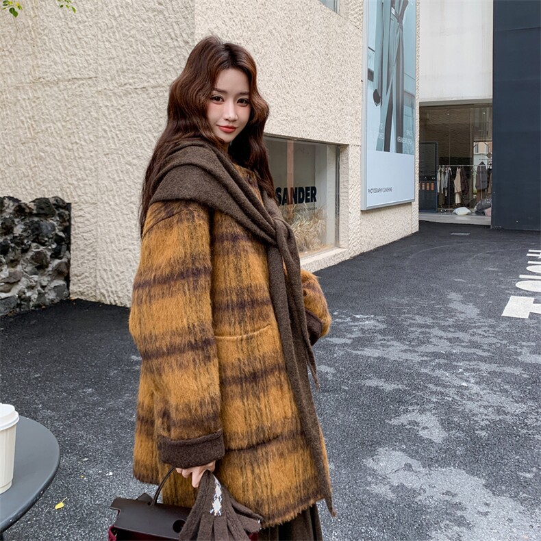 新款现货2B162-2150P370-K549双面羊绒大衣配围巾,女装羊绒大衣,网红馆