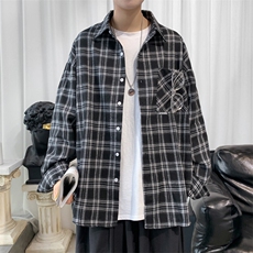衬衫男2025春季新款港风大码宽松长袖磨毛格子衬衣CS37-P38，男装衬衫，星座214-3