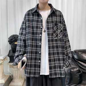 衬衫男2025春季新款港风大码宽松长袖磨毛格子衬衣CS37-P38图片