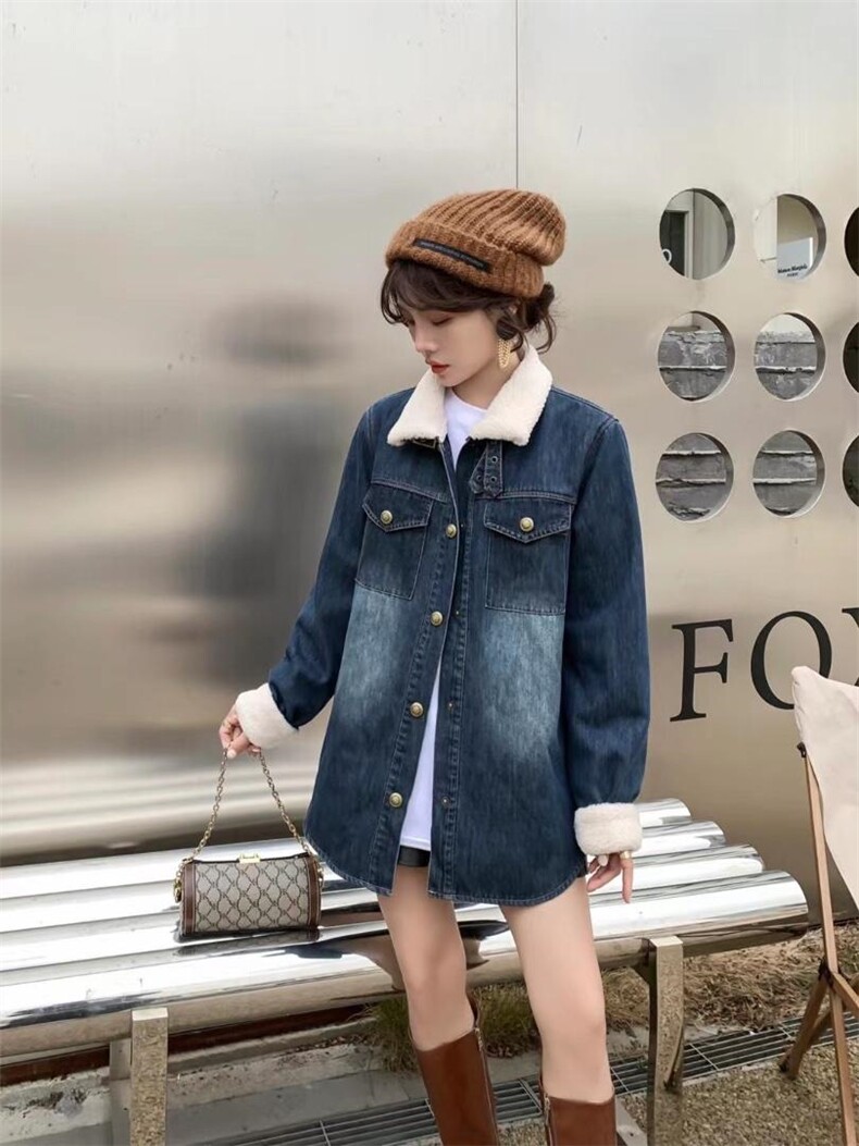 爱美欧现货羊羔毛牛仔加绒衬衣，其它，爱美欧