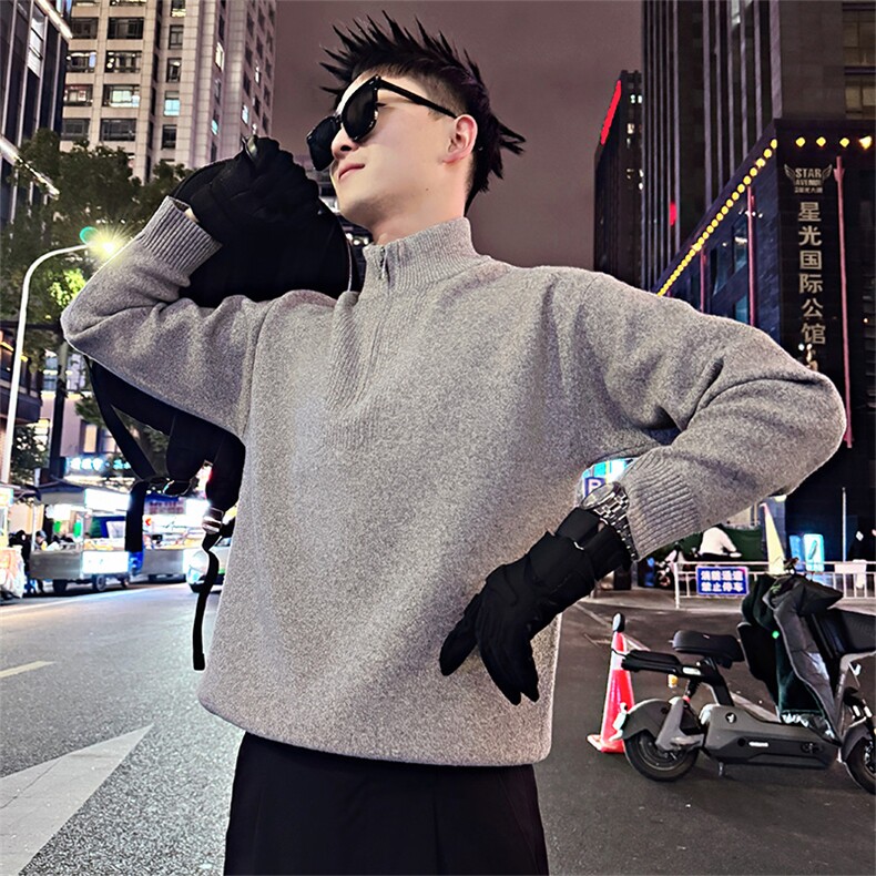 LV300/P88控118冬季高品质简约百搭半高领拉链毛衣男深灰首1,男装针织衫/毛衣,星座305B