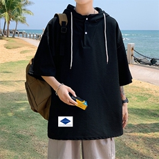 LD54061-P45连帽短袖t恤男大码胖子带帽五分袖中袖，男装T恤，电商A040