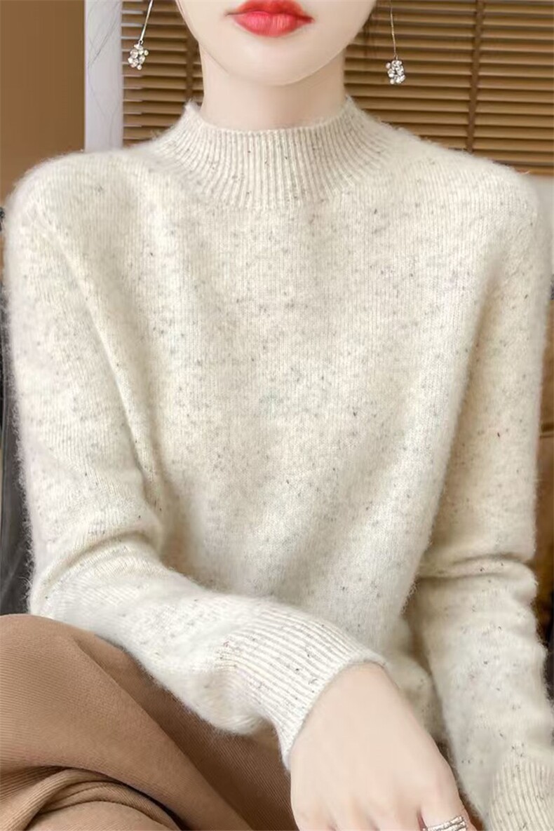100%纯羊毛衫女一线成衣半高领亮丝加厚毛衣宽松羊绒衫上衣打底衫,针织衫/毛衣,萱芳婷羊绒