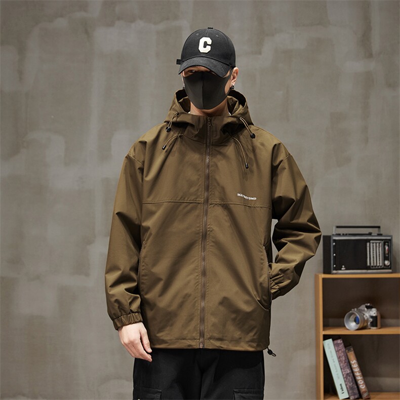 冲锋衣连帽夹克男宽松落肩纯色上衣外套DSA157B-JK727-P50,男装夹克,电商A157B