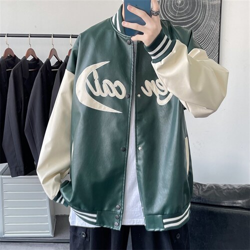 JK9119-P85皮夹克棒球服绣花秋季潮流百搭韩版宽松大码休闲外套图片