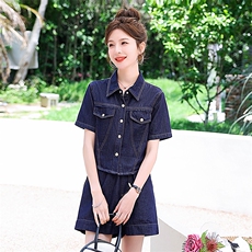 欧货高级感薄款牛仔套装女2025夏季新款小个子网红减龄短裤两件套，女装套装/套裙，意芙