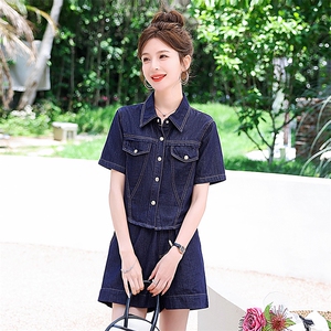 欧货高级感薄款牛仔套装女2025夏季新款小个子网红减龄短裤两件套图片