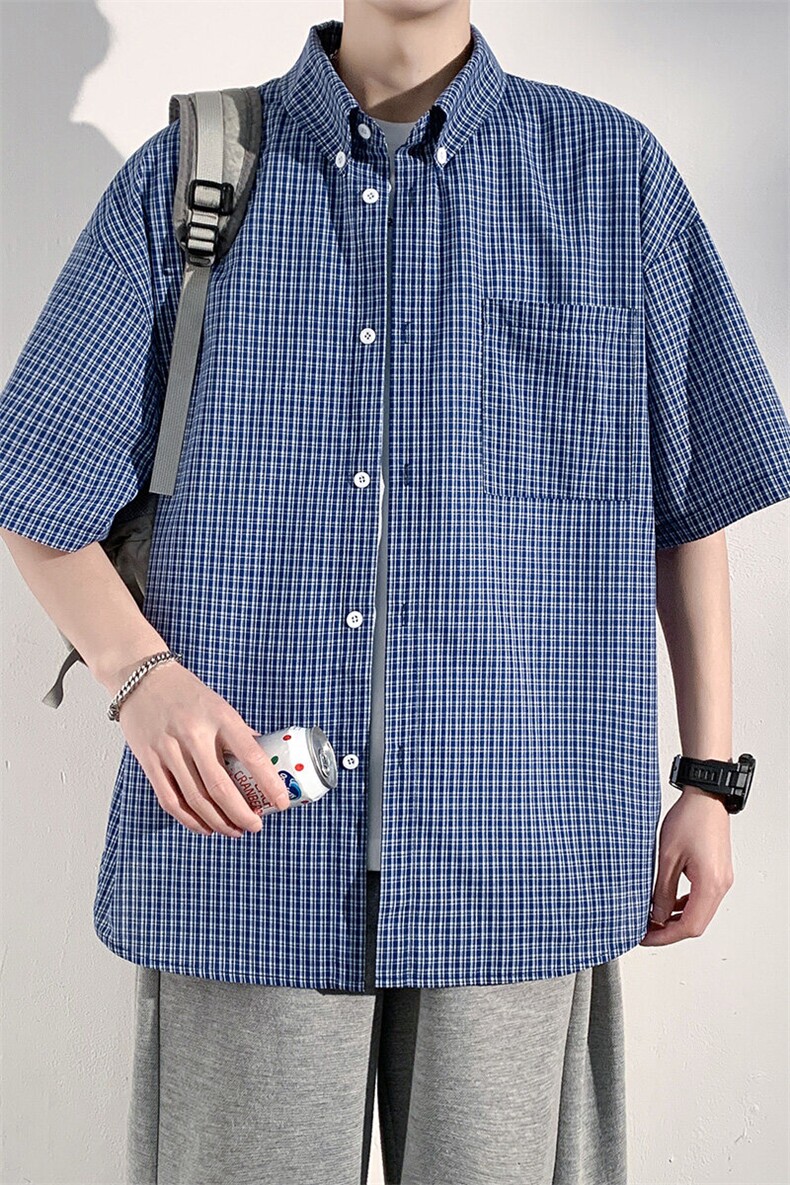 特批P30无差价夏季美式复古格子设计男大码潮流短袖衬衫CD5495,男装衬衫,电商A001-1