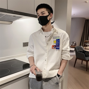社会风秋纯色笑脸贴标宽松衬衫外套B297-7701-P73控108图片