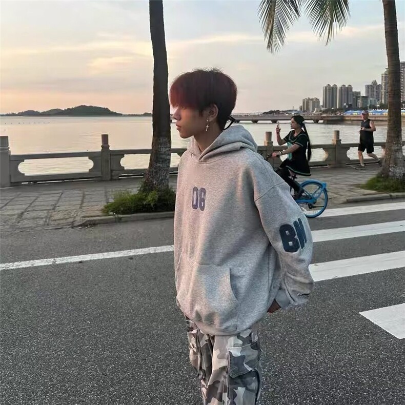 秋季新款美式复古个性印花休闲百搭连帽卫衣WY221-P55，男装卫衣，星座208-5