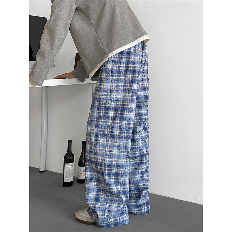 2025春季新款内景大码美式扎染格子裤M-5XHK25039-特P30，男装休闲裤，电商A022