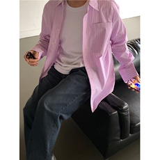 长袖衬衫男士春季韩版潮流宽松ins痞帅休闲条纹衬衣外套829P50，男装衬衫，星座710