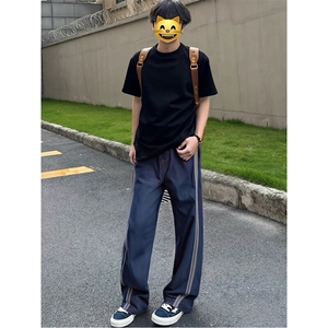 网图莱赛尔条纹休闲冰丝裤男夏季直筒宽松百搭裤子-A2141TP45控78图片