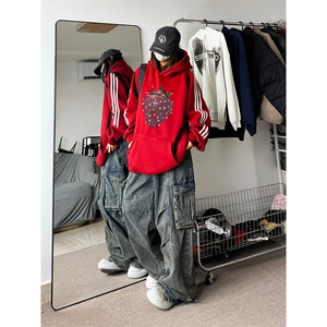 抖音得物供货 提供视频 秋冬重磅美式宽松织带连帽卫衣0437图片