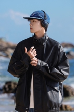 春季数据款机车PU皮夹克翻领宽松男女同款外套6622-P78，男装夹克，星座914-3