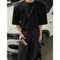 垫肩短袖T恤纯色纯棉t恤衫（现货支持二开T2430-P23网图，男装T恤，星座1213