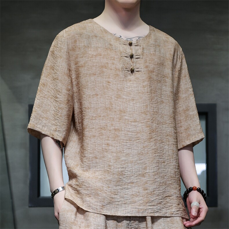 2025夏季新款男装禅服风冰丝印花盘扣唐装短袖T恤C117-P50,男装T恤,电商B277(原6028)