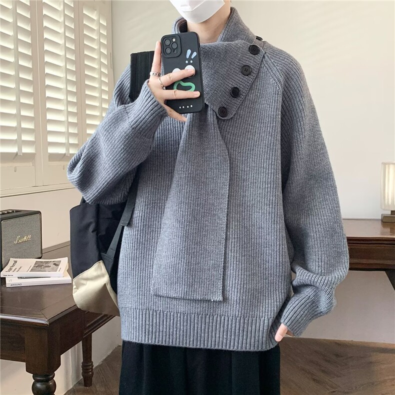 1506-1/MYM2021高品质带围巾毛衣/P62立领毛衣外套时尚方形纽扣男,男装针织衫/毛衣,星座1506-1