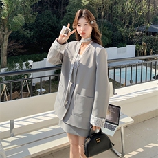 现货2D078-T1896-P185K269蕾丝装饰西装+半裙套装2件套，女装套装/套裙，2D078