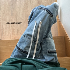 B221美式ins高街小众个性拉链直筒牛仔裤LK23015-P65控88，男装牛仔裤，电商B221