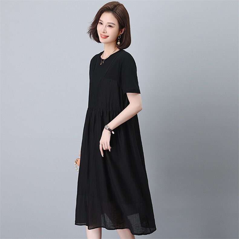 宽松雪纺连衣裙女夏季2025新款时尚洋气大码遮肚子休闲撞色长裙子,女装连衣裙,江忆布依
