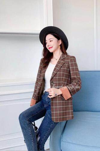 早秋格子西装外套，女装西装，天使公主