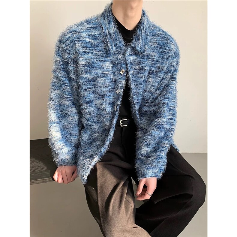 得物二开 高街混色仿马海毛衬衫痞帅香风垫肩衬衣外套JK1286-P90图片