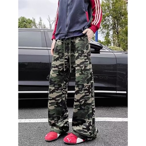 机能风微喇迷彩裤男高街vibe阔脚工装裤美式多口袋休闲裤 K103图片