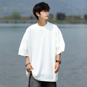 8XL-M短袖t恤男款夏季薄款垂感小V领七分袖加肥加大码DT005特P20图片