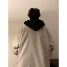 EQ158冬季新款港风日系毛呢大衣假两件加厚连帽棉服棉衣外套P145，男装毛呢大衣，电商C306-1
