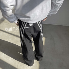 DU15-P40新品三条杠阔腿长裤男款新款宽松坠感垂感拖地裤简约潮流，男装休闲裤，星座603-2