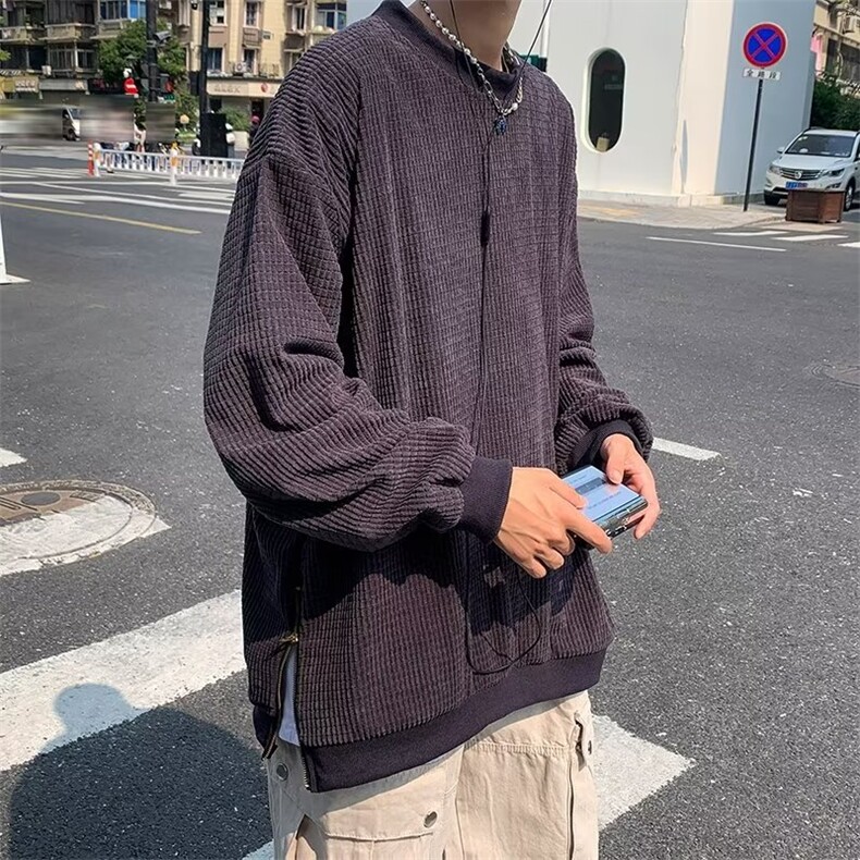 男华夫格玉米粒开叉拉链薄款卫衣F71P42,男装卫衣,星座1116-2
