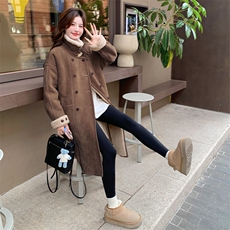 高级感加绒驼色皮毛一体大衣外套女2025冬季新款仿皮草麂皮绒棉服，女装棉衣/棉服，自然秀