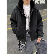 座山雕加绒外套男女秋冬季重磅帆布夹克棉服连帽棉衣MF298-P143，男装夹克，星座412-3