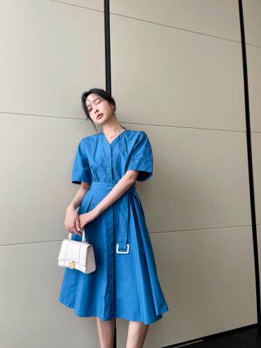 收腰棉布连衣裙，女装连衣裙，H·SHE