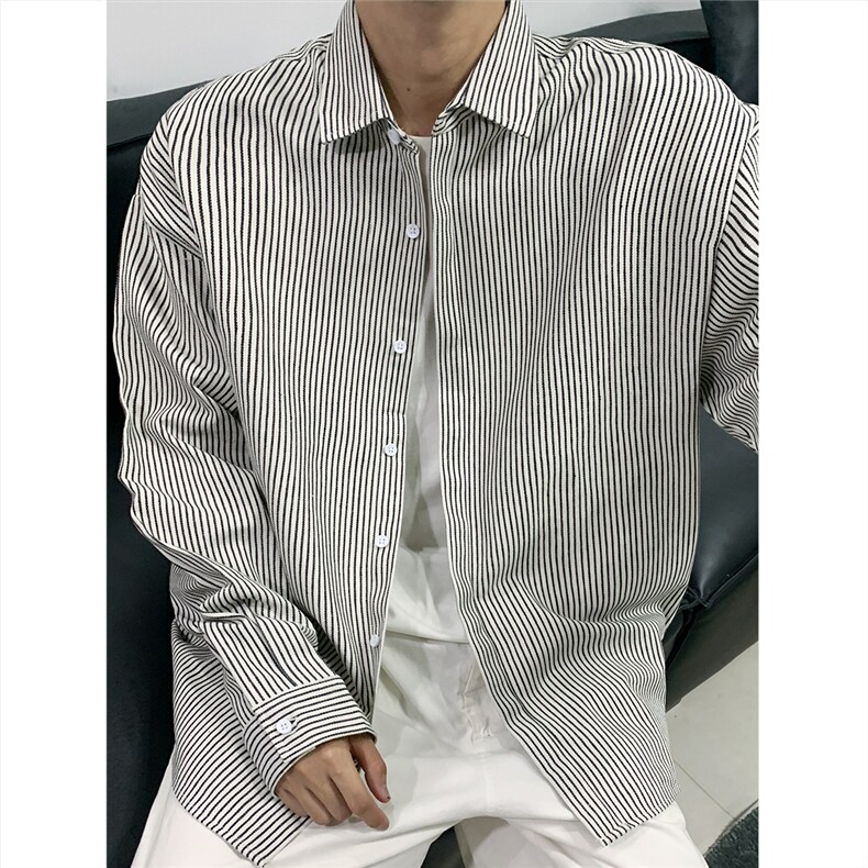美式黑白条长袖衬衫加厚版本C5889-特P28黑色,男装衬衫,电商A094