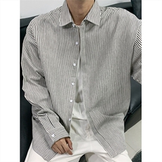 美式黑白条长袖衬衫加厚版本C5889-特P28黑色，男装衬衫，电商A094