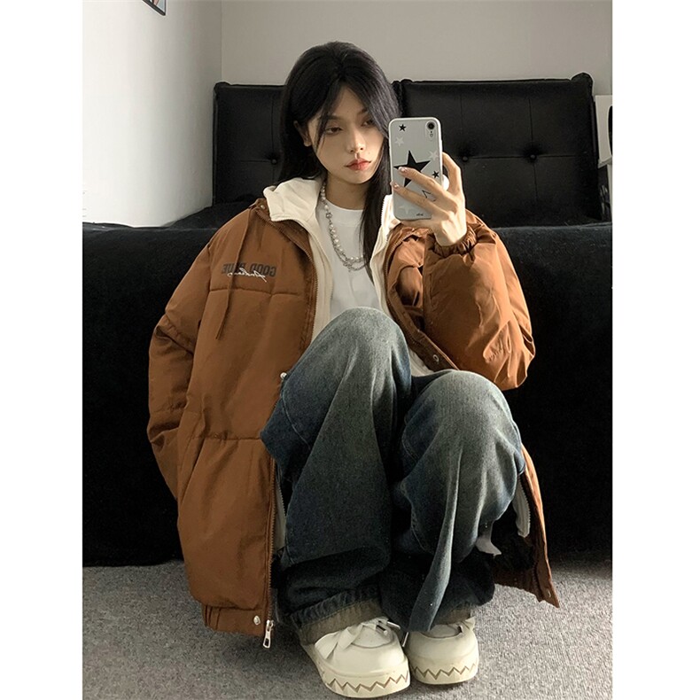 1506-1/MY106/P80假两件连帽棉服冬季潮牌男女宽松加厚保暖棉衣1,男装棉衣,星座1506-1