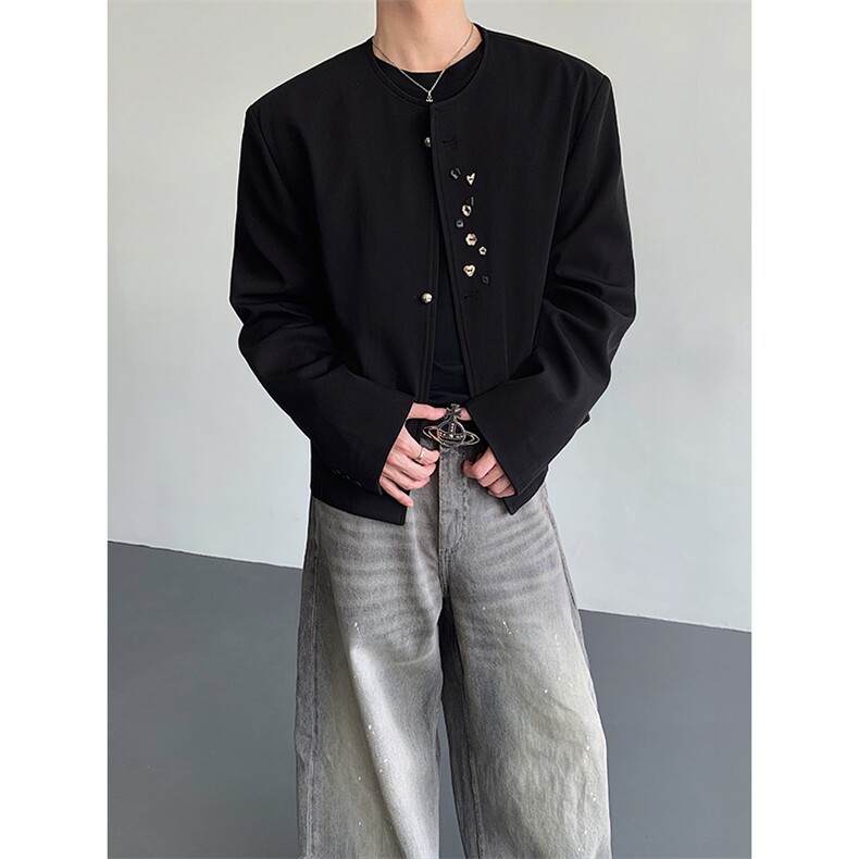 新中式复古无领西装夹克男纽扣设计小众高级感休闲外套XZ16P118，男装西服，星座512-1（原513-3）