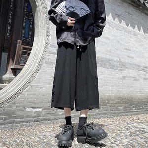 8XL-M新中式亚麻裤男七分裤阔腿裤垂感休闲短裤风棉麻K966P45图片