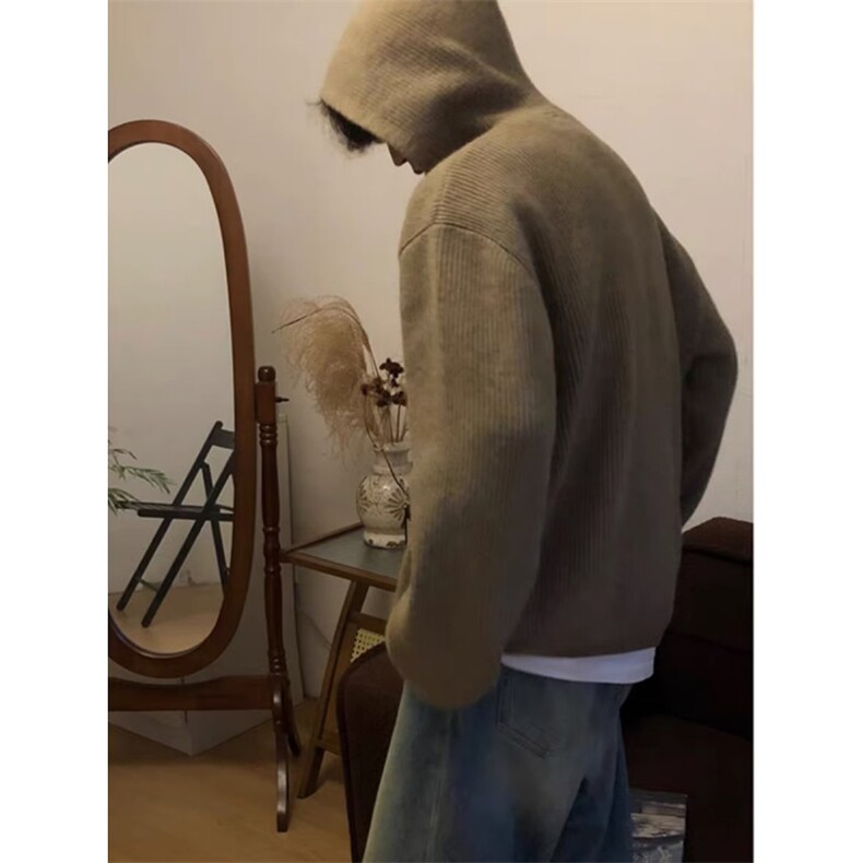 【有货】D3115-P55半拉链毛衣男秋冬慵懒风美式连帽针织衫外套,男装针织衫/毛衣,星座603-2