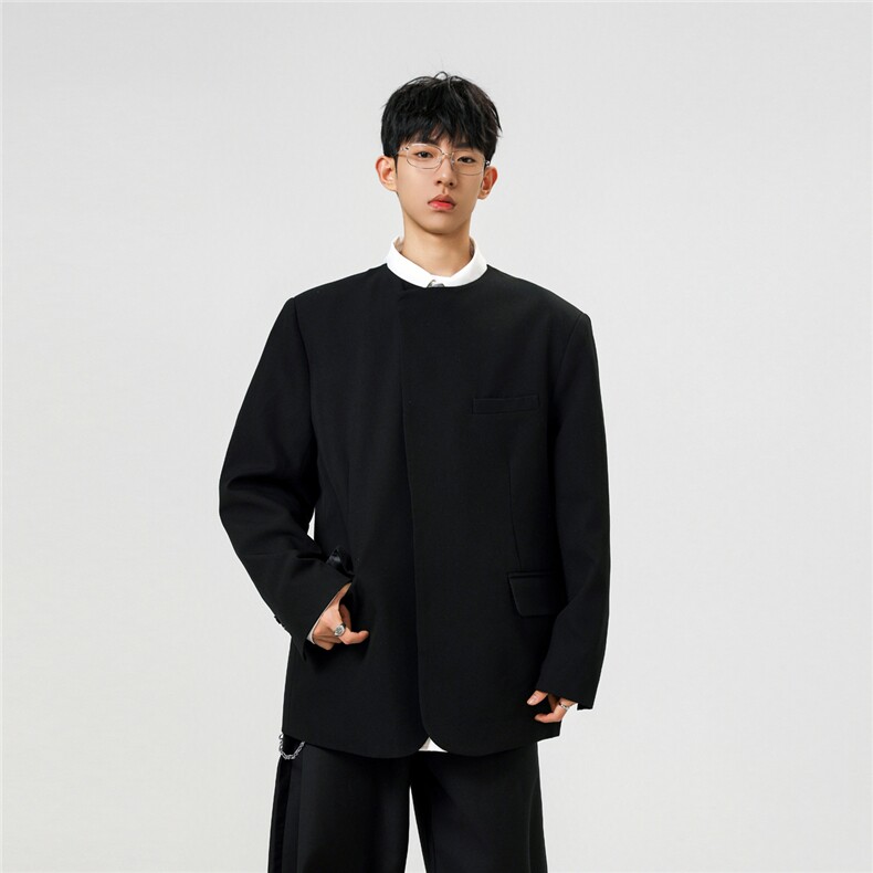 无影墙圆领新中式西服M-5XL大码宽松休闲西装男XF78107P85控138，男装西服套装，星座227-7