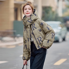 字母印花玫红色羽绒服女短款2025冬季新款时尚加厚白鸭绒保暖外套，女装羽绒服，米雪儿