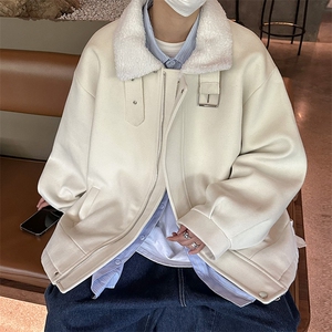 秋冬呢料港风ins纯色加厚羊羔毛短款男保暖棉衣 A071-089-P125图片