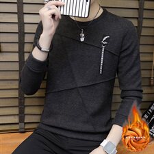 冬季加厚保暖长袖卫衣男外贸打底衫羽毛带圆领套头灰735加绒，男装卫衣，星座1207