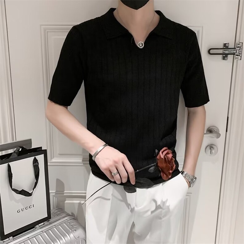 冰丝针织Polo衫短袖t恤男士夏季装薄款翻领半袖体恤上衣S249,男装Polo衫,星座1116A-2（原606A-1）